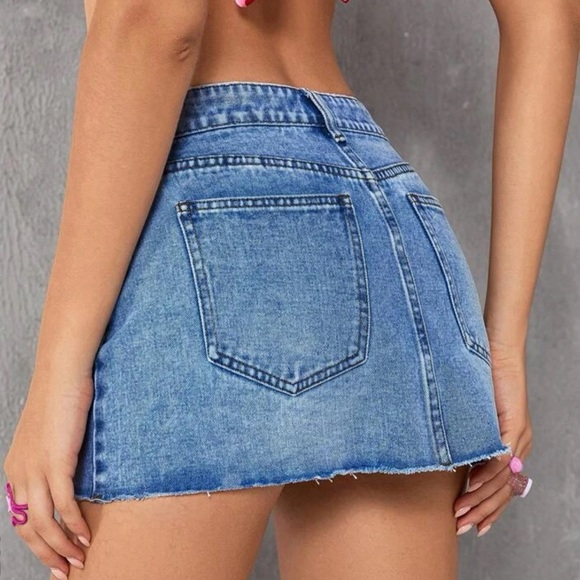 Raw Hem Denim Mini Skirt - Picture 2 of 2
